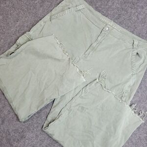 American Eagle Pants Womens 18R Green Frayed Hem Super High Rise Baggy Wide Leg